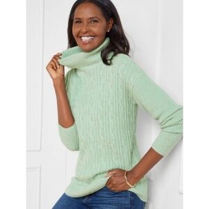 NWT Talbots Cable Knit Turtleneck Sweater Frosty Green